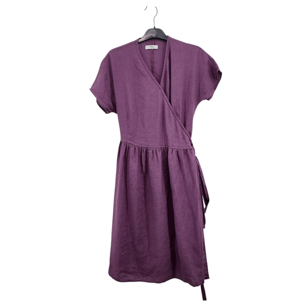 Visible Art Women's Short Sleeve Linen A-line Wrap Dress